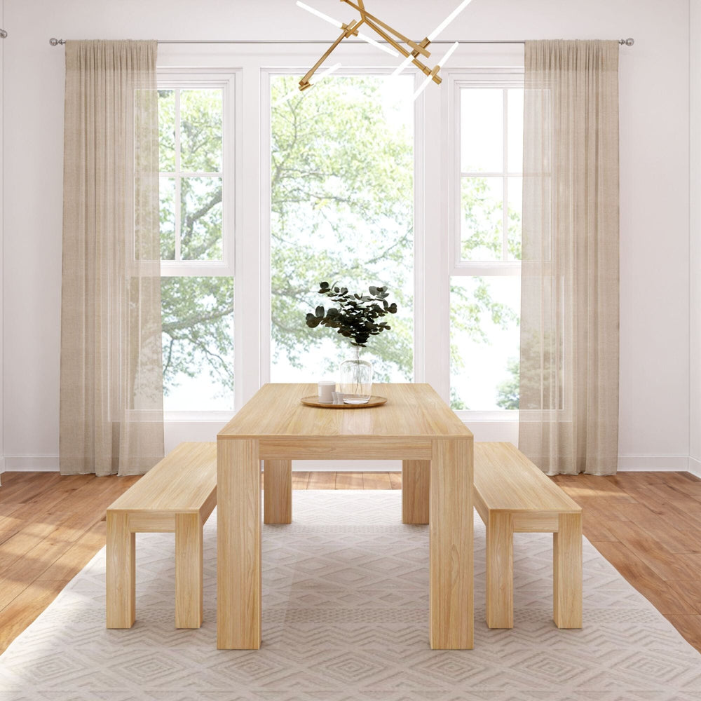 Modern Solid Wood Dining Table Set with 2 Benches Dining Set Plank+Beam 