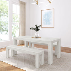 Modern Solid Wood Dining Table Set with 2 Benches Dining Set Plank+Beam White Sand 