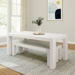 Modern Solid Wood Dining Table Set with 2 Benches Dining Plank+Beam 