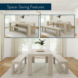 Modern Solid Wood Dining Table Set with 2 Benches Dining Plank+Beam 