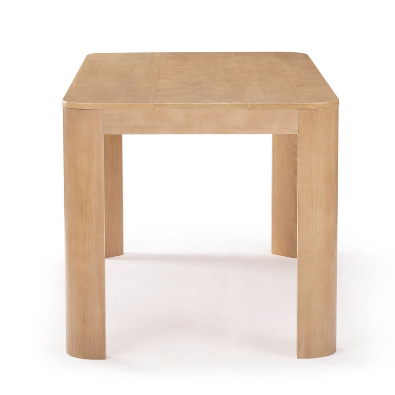 Wooden dining table with a minimalist design and natural finish.
