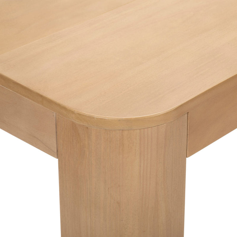 Light wood corner table with a smooth finish and modern design.