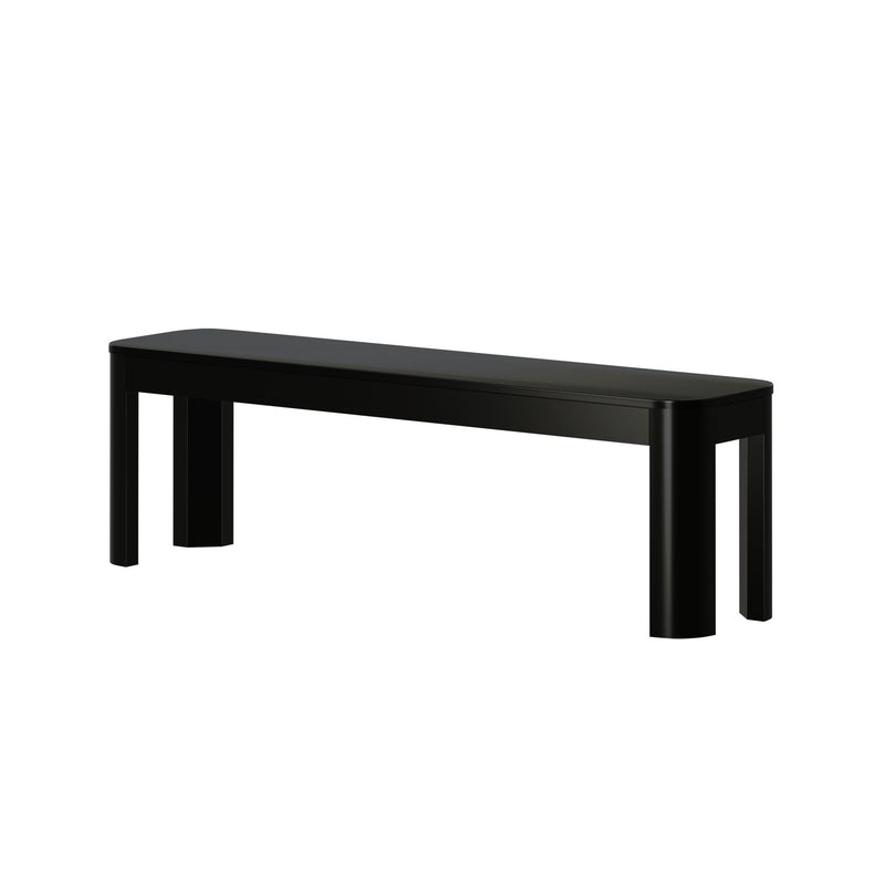 Black modern dining bench with sleek design and sturdy rectangular legs.