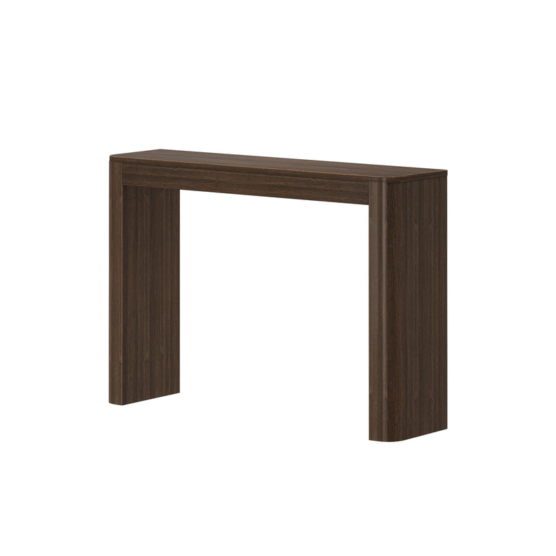 Modern wooden console table with a dark finish, perfect for living room decor.