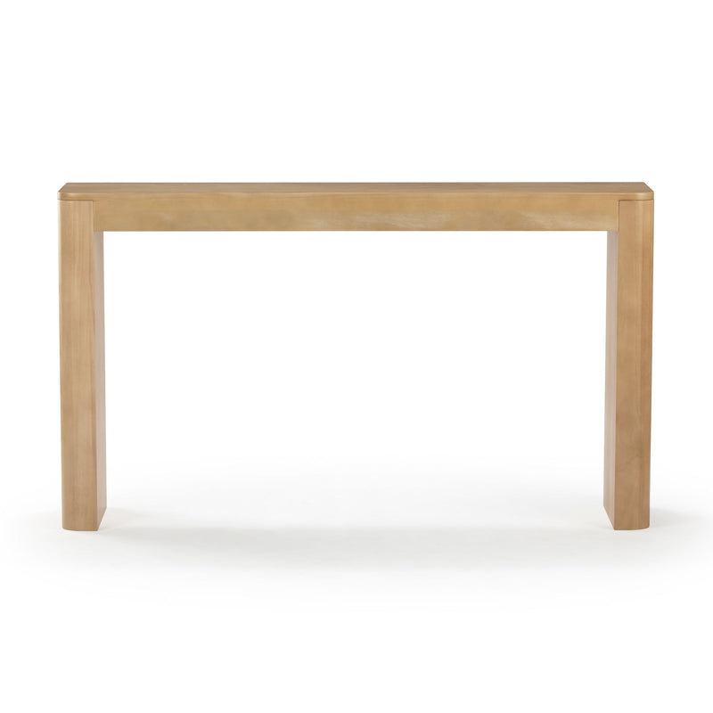 Modern wooden console table with minimalist design in light brown finish.
