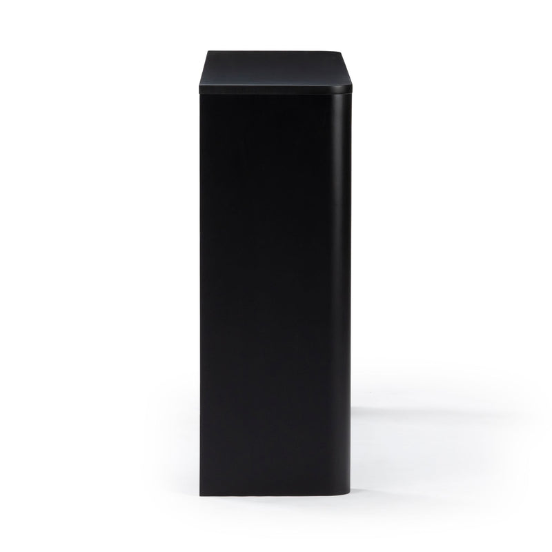 Tall black rectangular trash can with sleek design on white background.