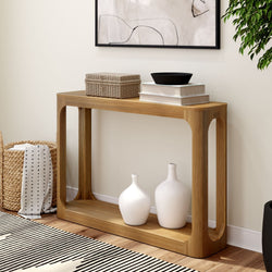 2400405000-007 : Console Table Modern Rounded Console Table with Bottom Shelf (46in / 170mm), Pecan