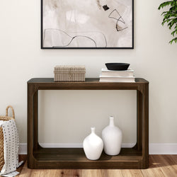 2400405000-008 : Console Table Modern Rounded Console Table with Bottom Shelf (46in / 170mm), Walnut
