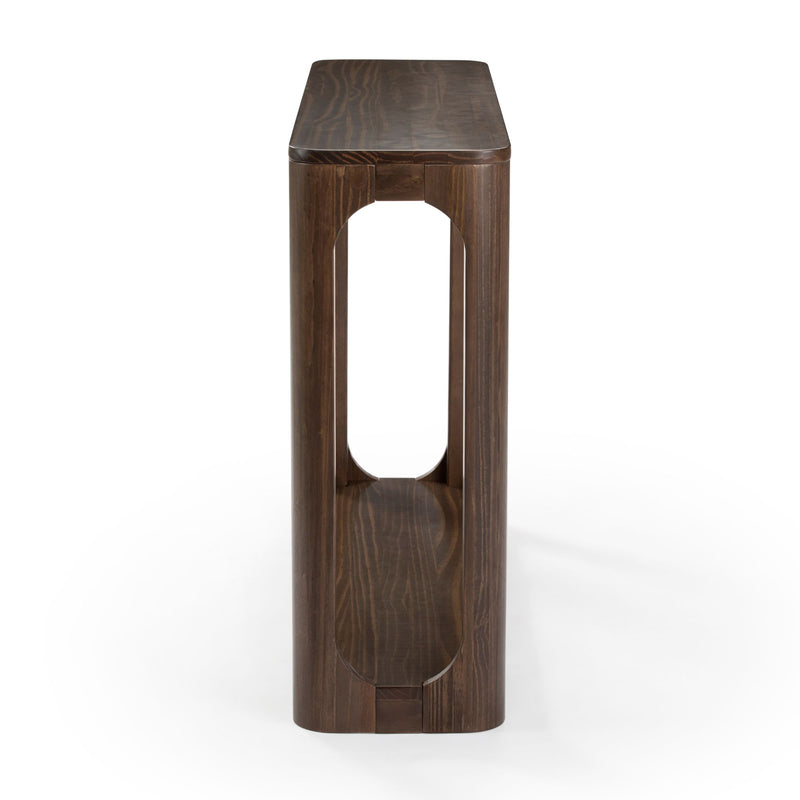 Modern wooden console table with minimalist open-frame design.