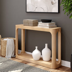 2400405000-010 : Console Table Modern Rounded Console Table with Bottom Shelf (46in / 170mm), Blonde