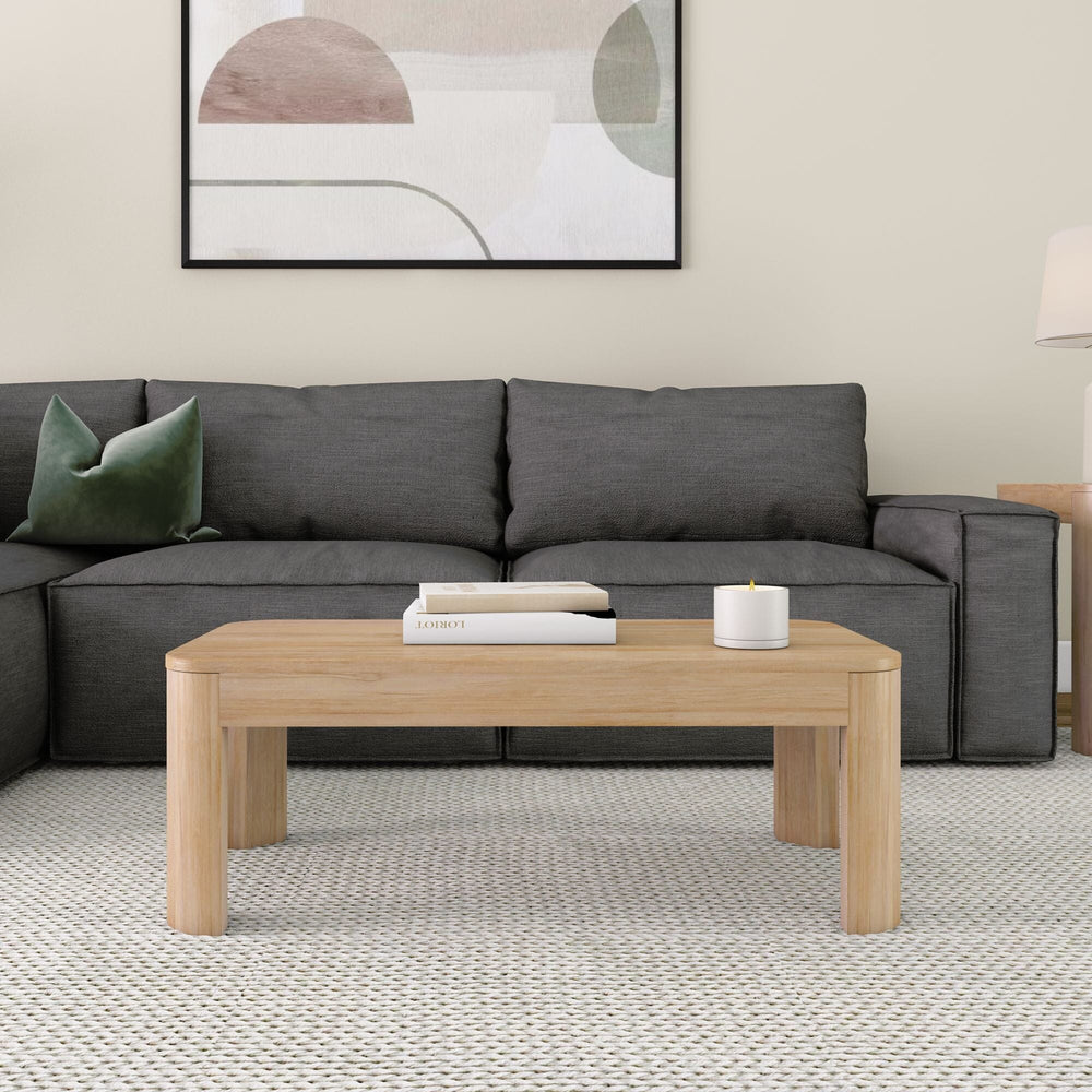 2400505001-010 : Coffee Table Modern Rounded Rectangular Coffee Table (40in x 20in / 1020mm x 510mm), Blonde