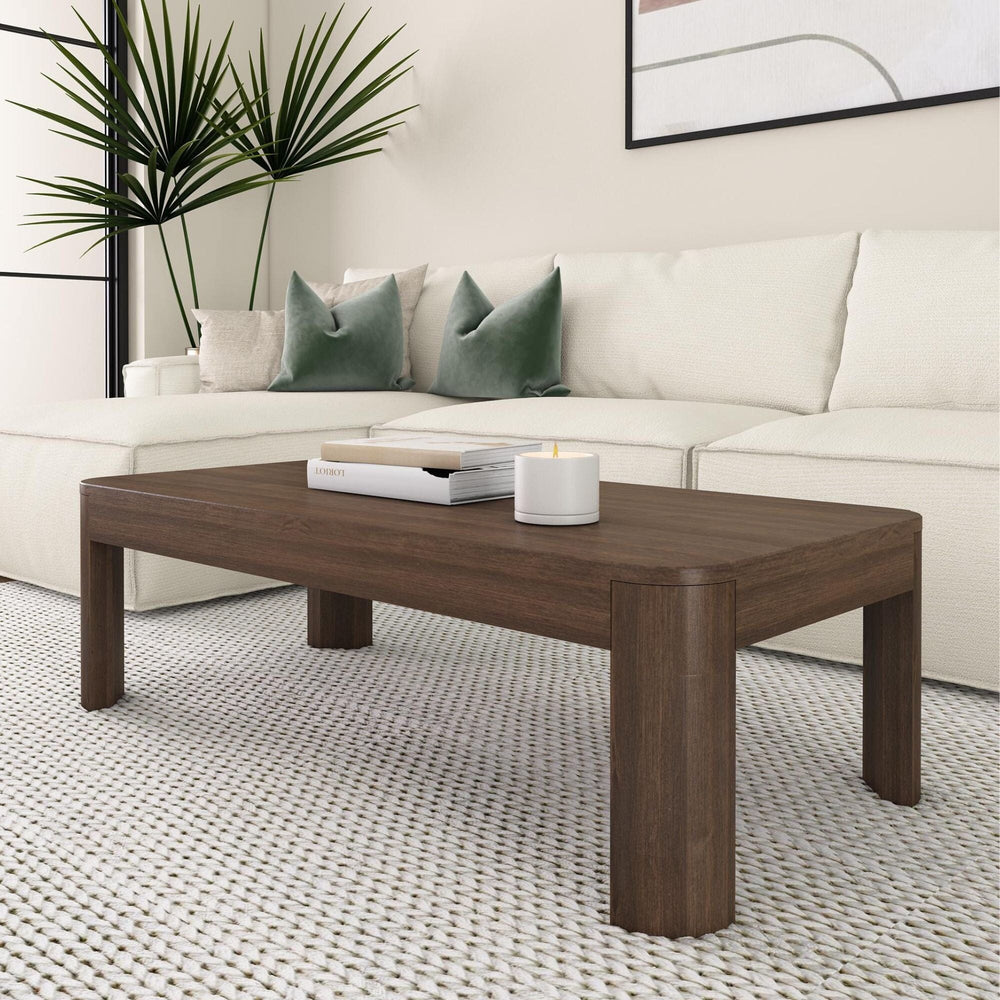 2400507001-008 : Coffee Table Modern Rounded Rectangular Coffee Table (48in x 24in / 1220mm x 610mm), Walnut