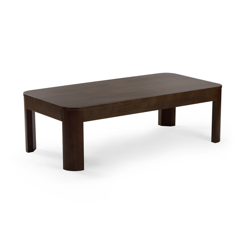 Modern rectangular wooden coffee table with dark finish and clean lines.