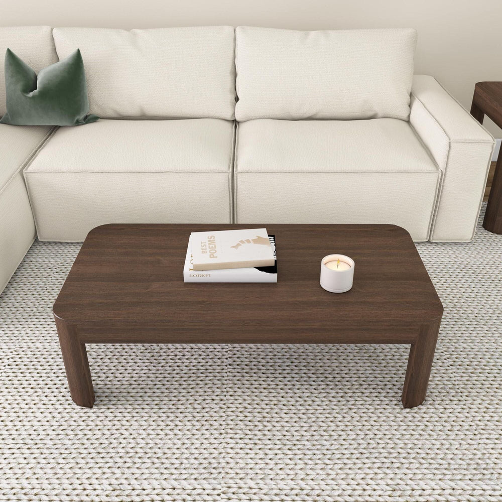 2400507001-008 : Coffee Table Modern Rounded Rectangular Coffee Table (48in x 24in / 1220mm x 610mm), Walnut