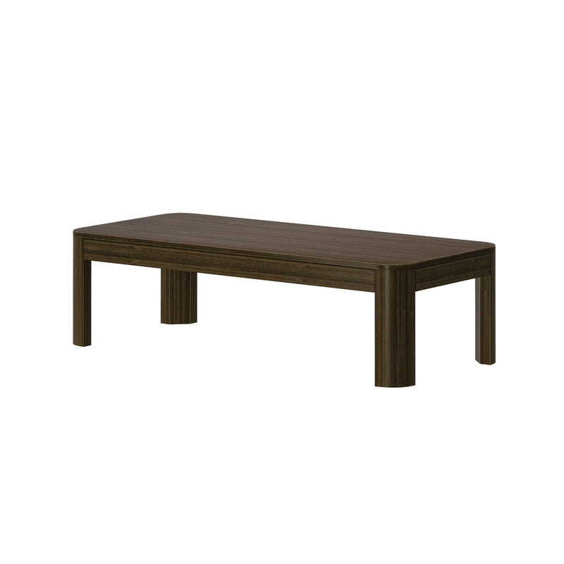 Dark wood rectangular coffee table with minimalist design.