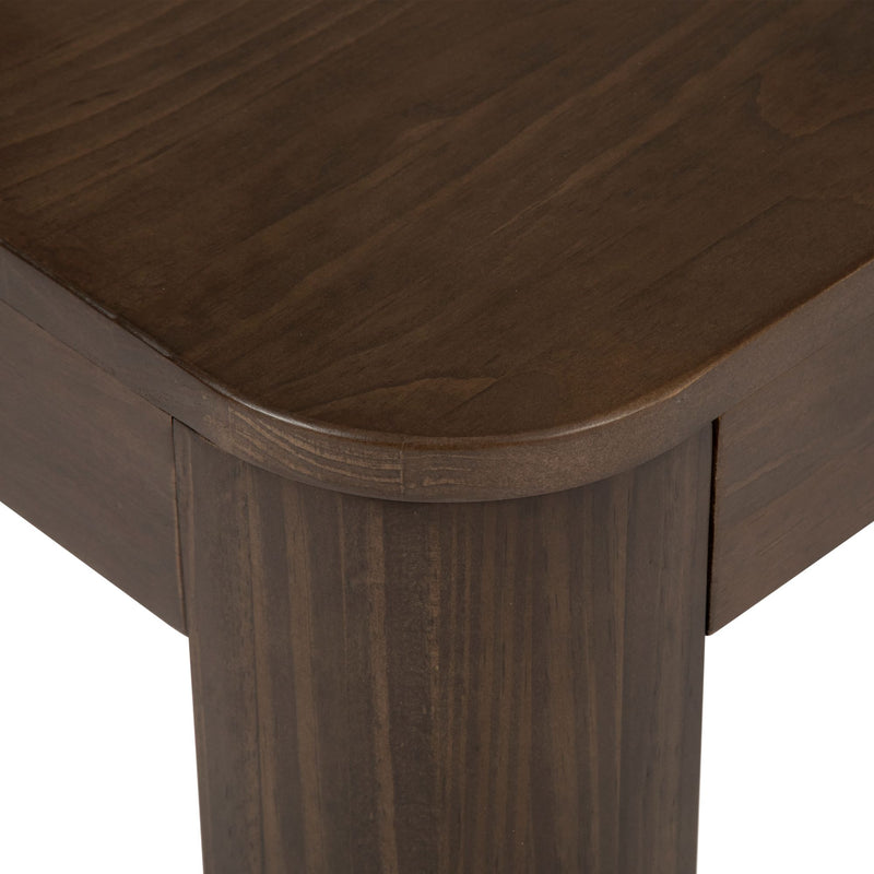 Brown wooden rectangular table with smooth edges and sturdy legs.