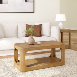 2400515000-007 : Coffee Table Modern Rounded Rectangular Coffee Table with Shelf (40in x 20in / 1020mm x 510mm), Pecan