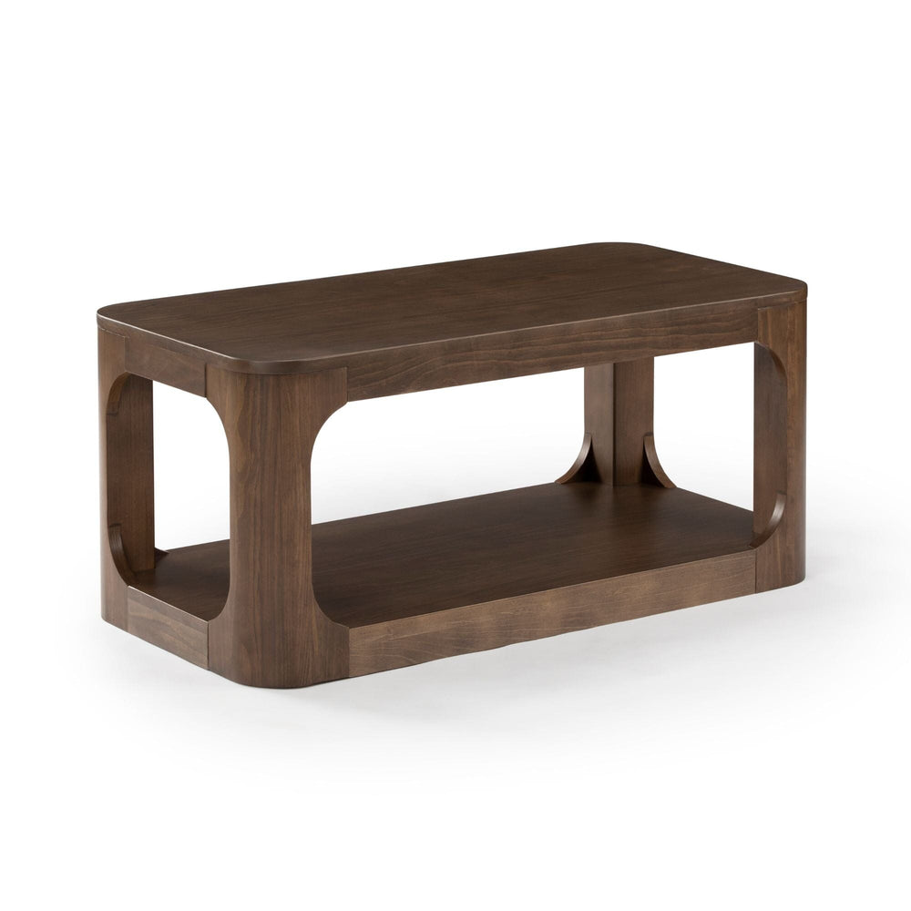 2400515000-008 : Coffee Table Modern Rounded Rectangular Coffee Table with Shelf (40in x 20in / 1020mm x 510mm), Walnut