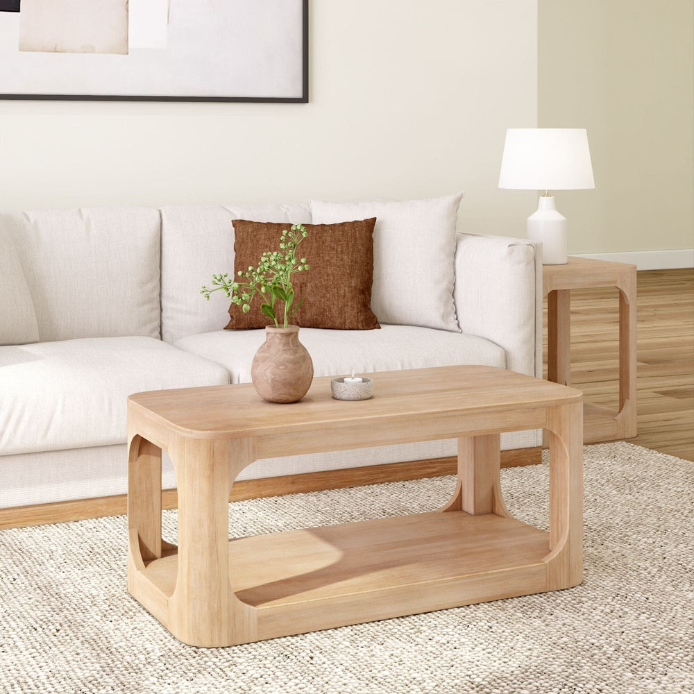 2400515000-010 : Coffee Table Modern Rounded Rectangular Coffee Table with Shelf (40in x 20in / 1020mm x 510mm), Blonde