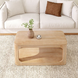 2400515000-010 : Coffee Table Modern Rounded Rectangular Coffee Table with Shelf (40in x 20in / 1020mm x 510mm), Blonde