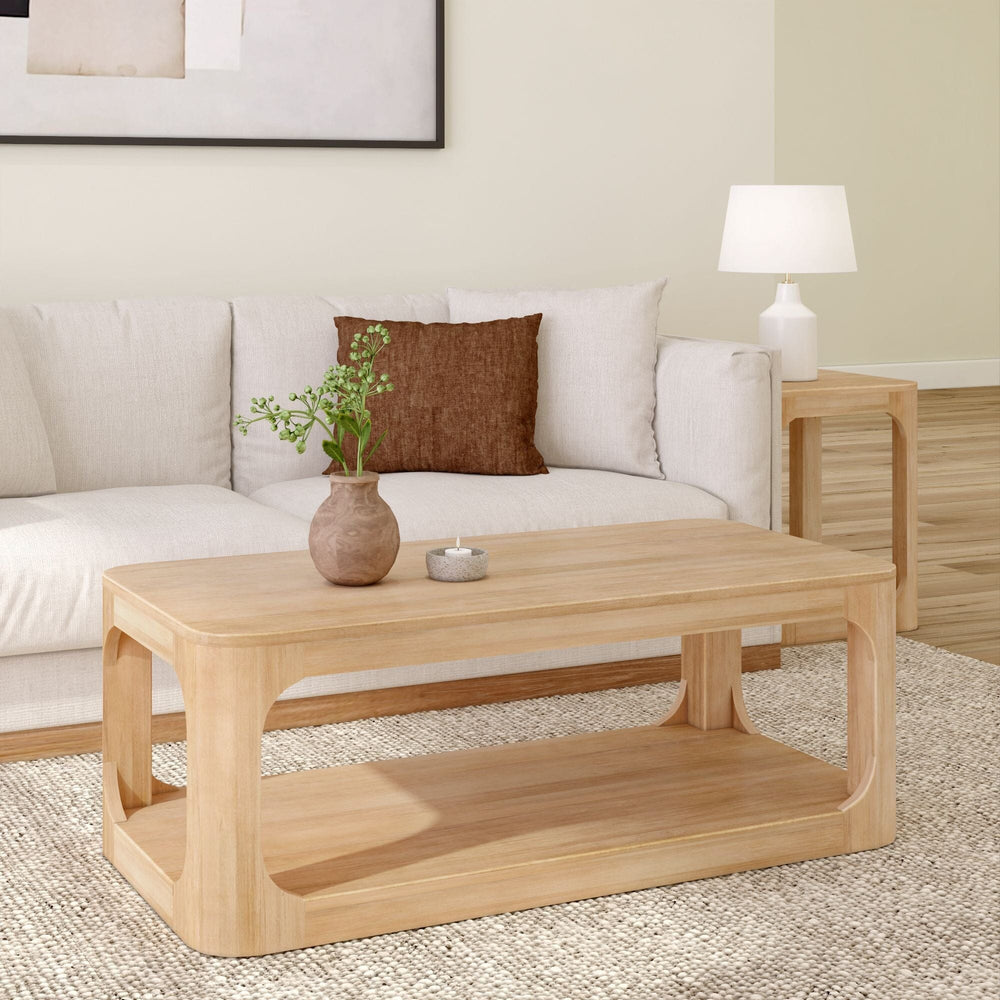 2400517000-010 : Coffee Table Modern Rounded Rectangular Coffee Table with Shelf (48in x 24in / 1220mm x 610mm), Blonde