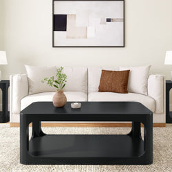 2400517000-170 : Coffee Table Modern Rounded Rectangular Coffee Table with Shelf (48in x 24in / 1220mm x 610mm), Black