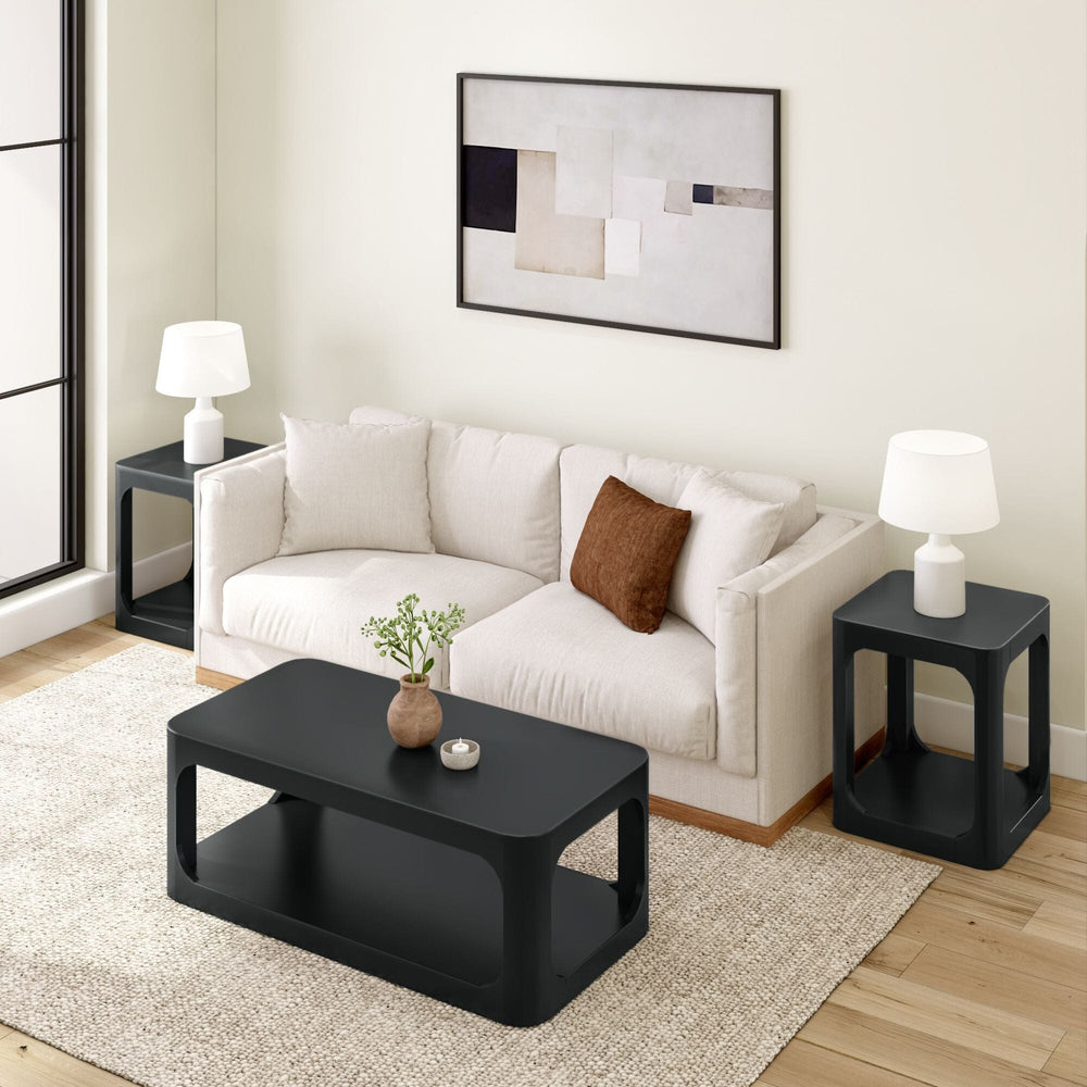 2400517000-170 : Coffee Table Modern Rounded Rectangular Coffee Table with Shelf (48in x 24in / 1220mm x 610mm), Black