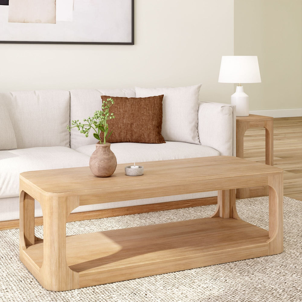 2400518000-010 : Coffee Table Modern Rounded Rectangular Coffee Table with Shelf (54in x 24in / 1370mm x 610mm), Blonde