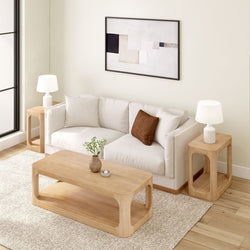 2400518000-010 : Coffee Table Modern Rounded Rectangular Coffee Table with Shelf (54in x 24in / 1370mm x 610mm), Blonde