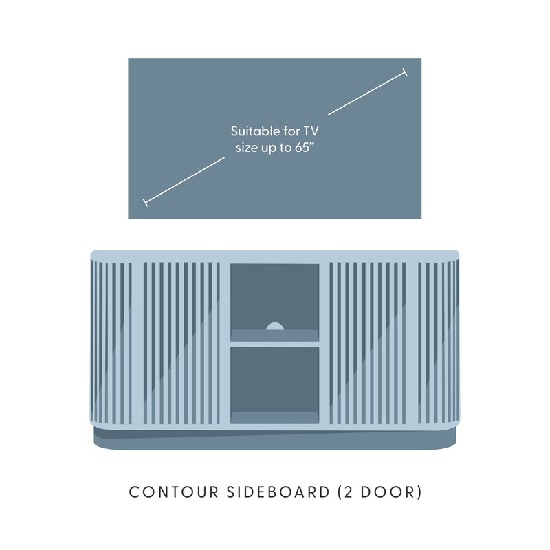 Modern contour 2-door slatted sideboard TV stand, light blue media console fits up to 65-inch TV