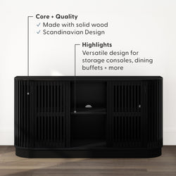 Black solid wood Scandinavian design buffet with versatile storage for consoles and dining rooms.