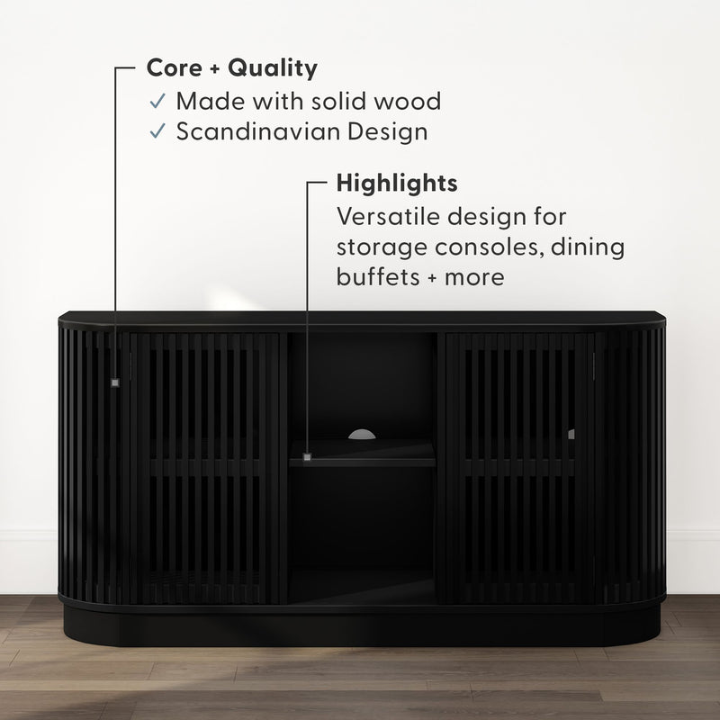 Black solid wood Scandinavian design buffet with versatile storage for consoles and dining rooms.