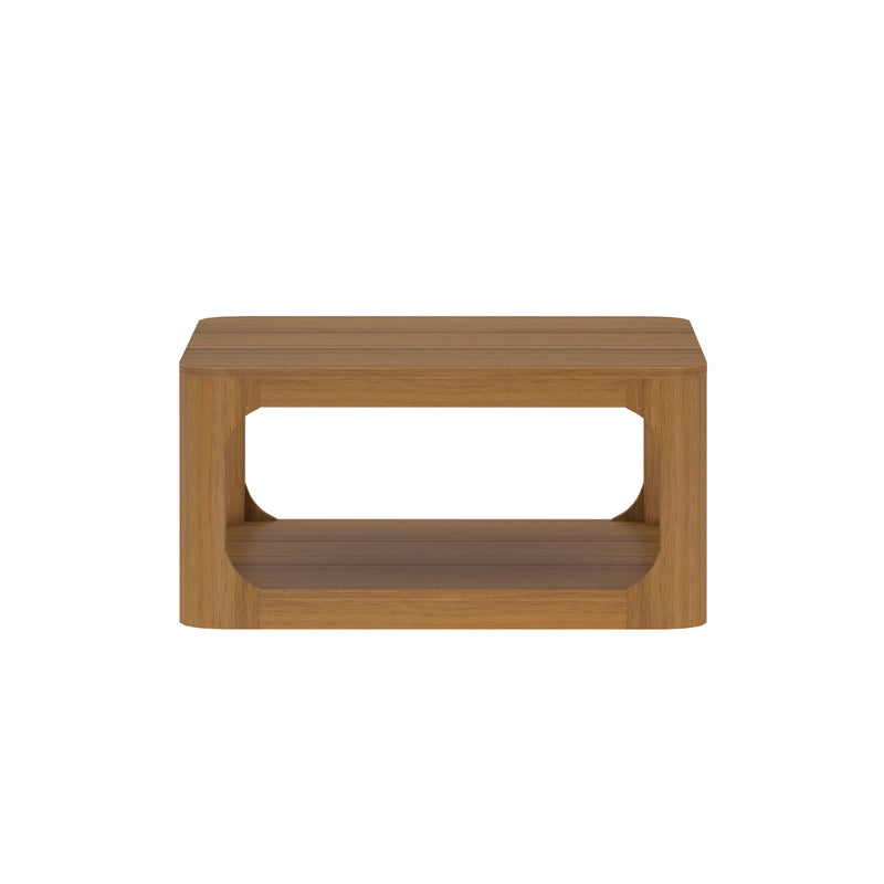 Wooden coffee table with shelf, modern rectangular design.