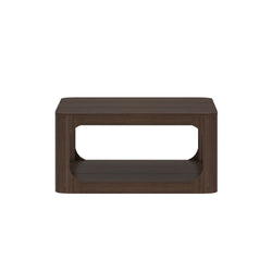 Wooden coffee table with storage shelf, modern design, dark walnut finish.