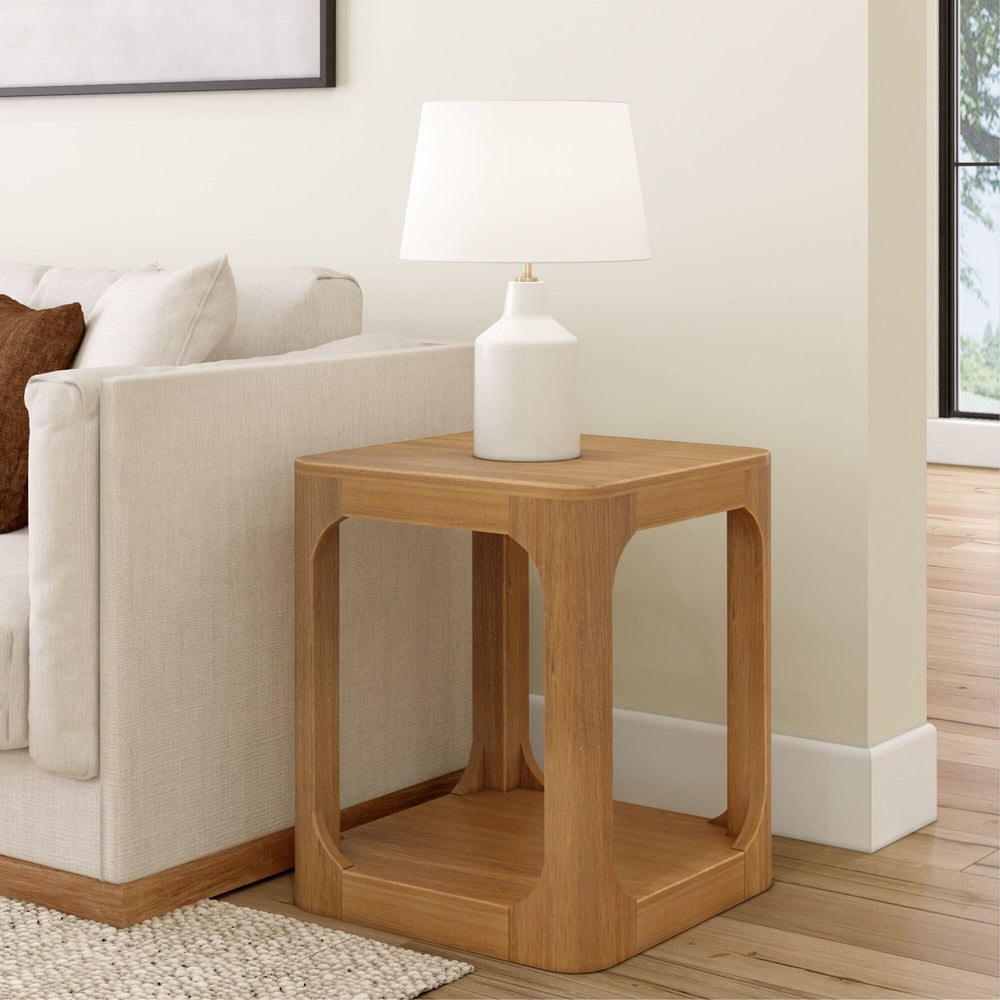 2400523000-007 : Side Table Modern Rounded Square Side Table with Shelf (20in x 20in / 510mm x 510mm), Pecan