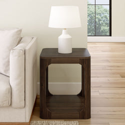 2400523000-008 : Side Table Modern Rounded Square Side Table with Shelf (20in x 20in / 510mm x 510mm), Walnut
