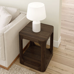 2400523000-008 : Side Table Modern Rounded Square Side Table with Shelf (20in x 20in / 510mm x 510mm), Walnut