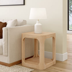 2400523000-010 : Side Table Modern Rounded Square Side Table with Shelf (20in x 20in / 510mm x 510mm), Blonde