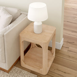 2400523000-010 : Side Table Modern Rounded Square Side Table with Shelf (20in x 20in / 510mm x 510mm), Blonde