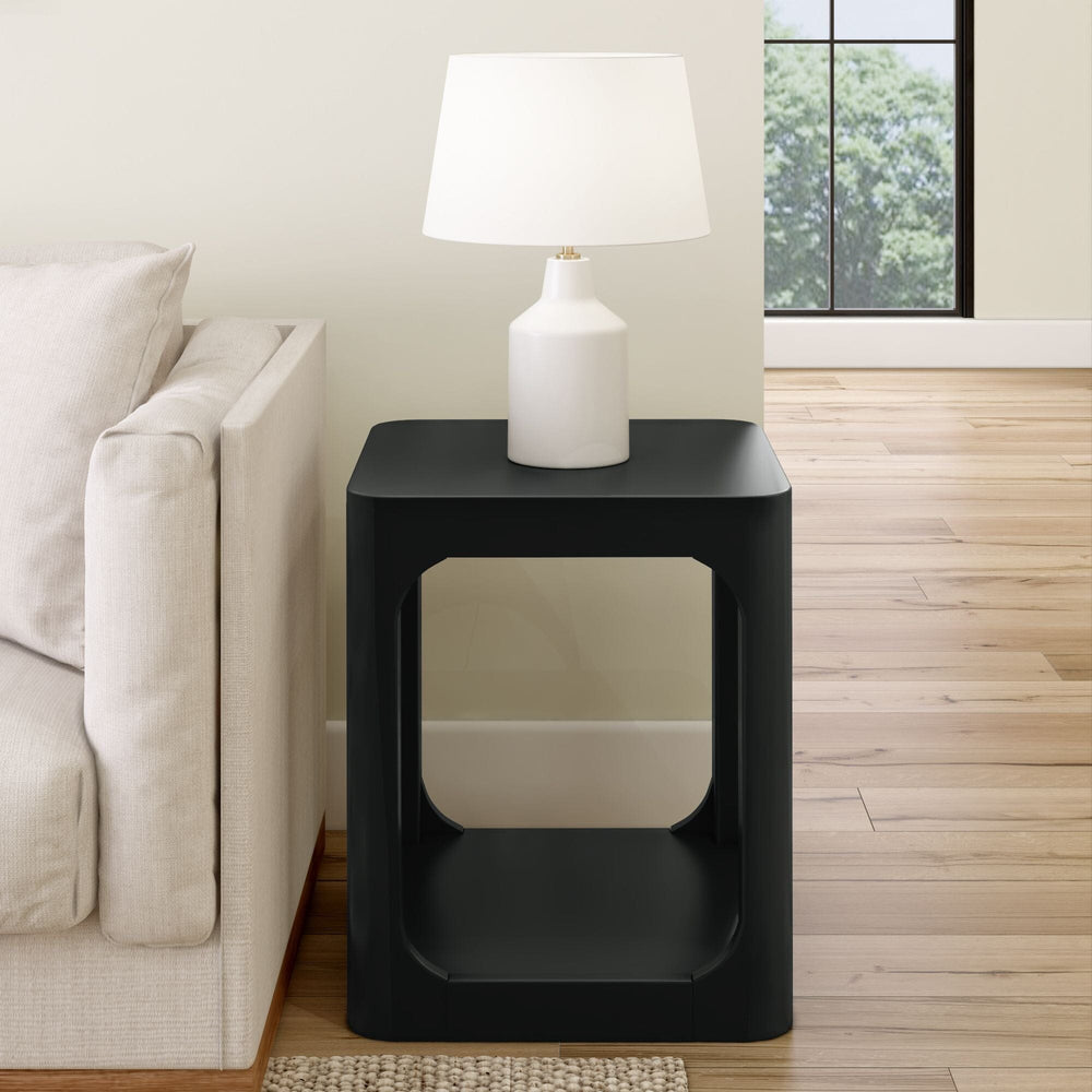 2400523000-170 : Side Table Modern Rounded Square Side Table with Shelf (20in x 20in / 510mm x 510mm), Black