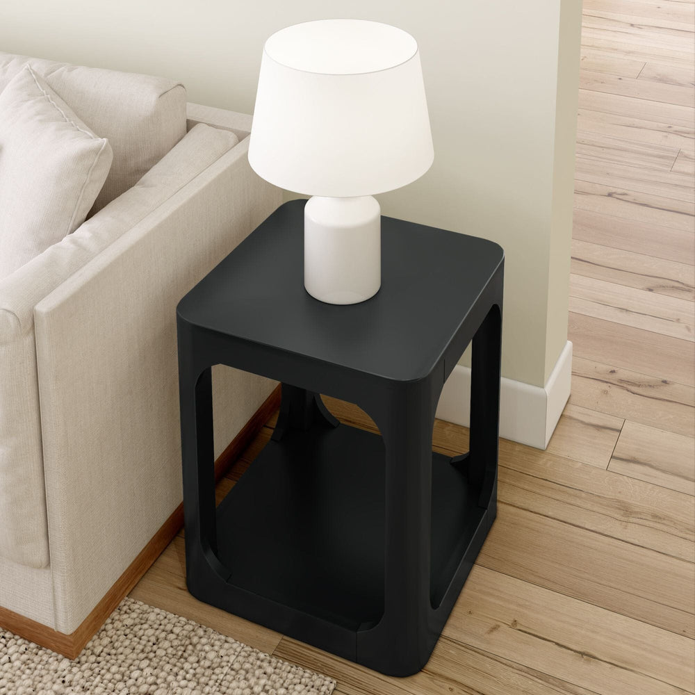 2400523000-170 : Side Table Modern Rounded Square Side Table with Shelf (20in x 20in / 510mm x 510mm), Black