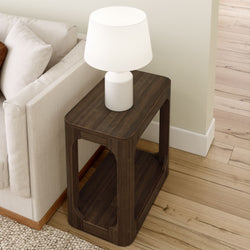 2400524000-008 : Side Table Modern Rounded Rectangular Side Table with Shelf (25in x 15in / 630mm x 375mm), Walnut