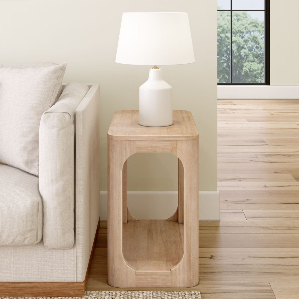 2400524000-010 : Side Table Modern Rounded Rectangular Side Table with Shelf (25in x 15in / 630mm x 375mm), Blonde