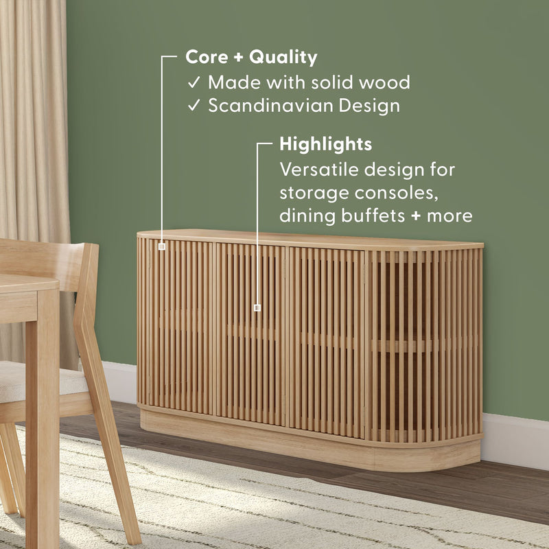 Solid wood Scandinavian design buffet cabinet with versatile storage, ideal for dining and living rooms.