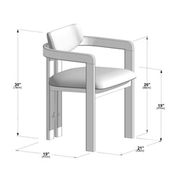 Technical line drawing of a modern wooden bar stool with padded seat, upholstered backrest and armrest, showing dimensions and measurement markers 30" (76cm), 26" (66cm), 19" (47cm) and 21" (53cm)