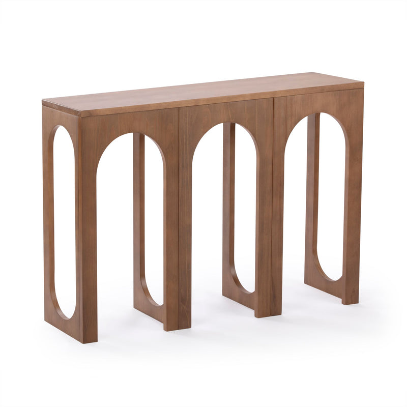 Elegant wooden console table with unique arched leg design.