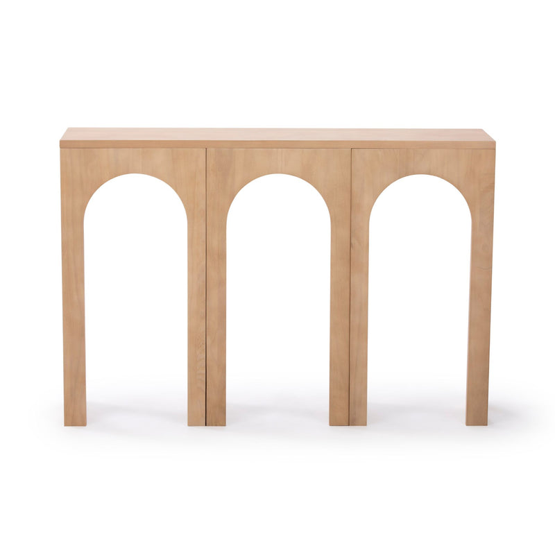 Modern wooden console table with unique arch design, ideal for stylish home decor.