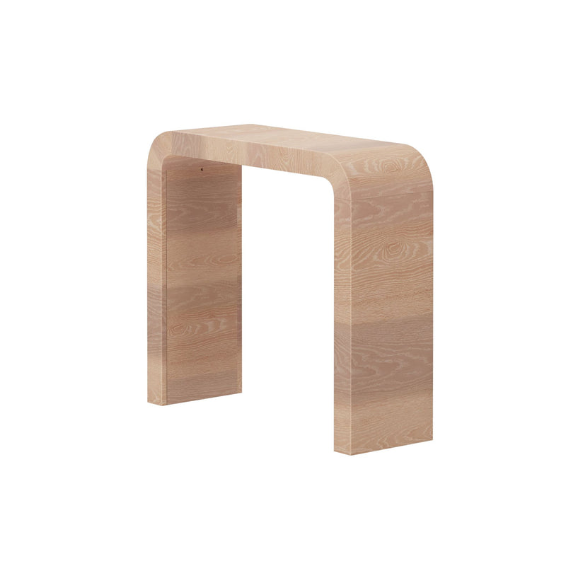 Modern minimalist light wood console table with curved edges, perfect for stylish home interior design.