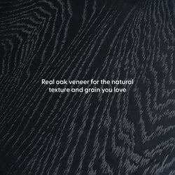 Close-up of dark-stained real oak veneer showing natural wood grain texture for furniture, cabinetry, and interior surfaces