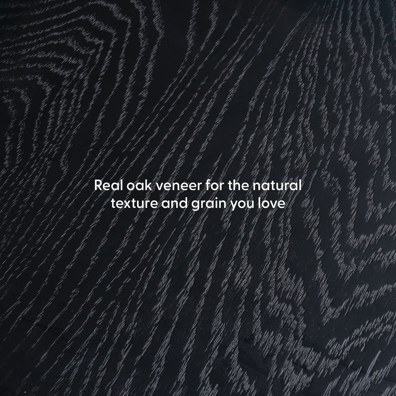 Close-up of dark-stained real oak veneer showing natural wood grain texture for furniture, cabinetry, and interior surfaces